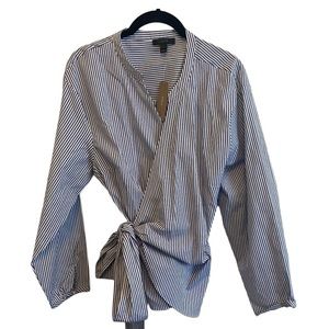 NWT JCrew Blue Striped Long Sleeved Wrap Top Large